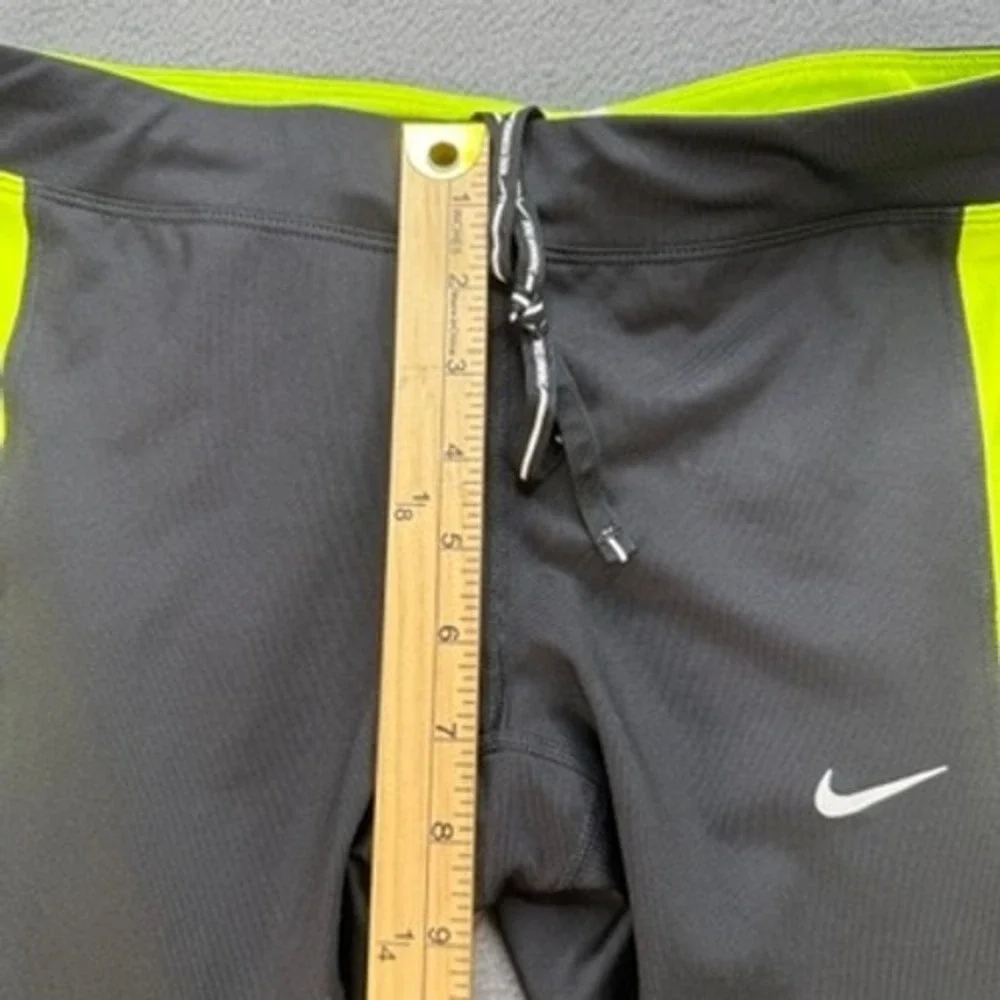 Nike Running Leggings Dri-FIT Crop Tight Fit Small Black Yellow Neon Athletic
